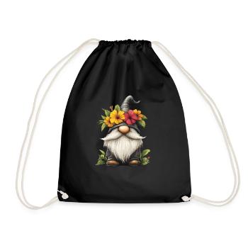 Gnome with flower hat - Drawstring Bag - black - Front