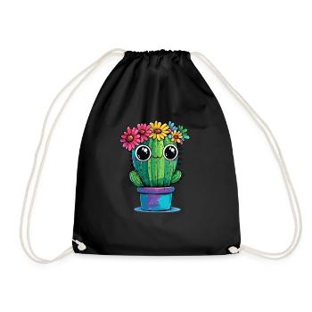 Cactus with flower wreath - Drawstring Bag - black - Front