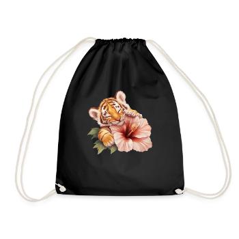 Tiger baby with flower - Drawstring Bag - black - Front