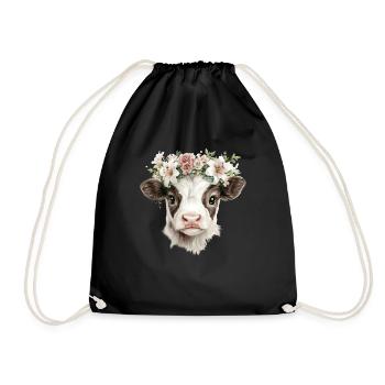 Kalb mit Blumen - Turnbeutel - Schwarz - Vorne