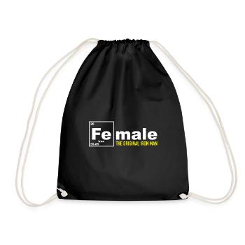 Female The Original Iron Man Funny Periodic Table - Drawstring Bag - black - Front
