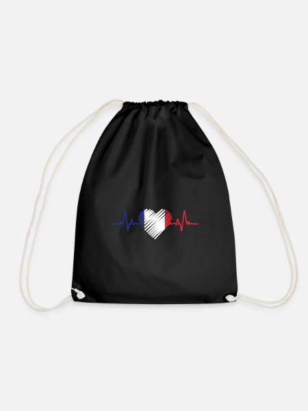 France heartbeat - Drawstring Bag - black