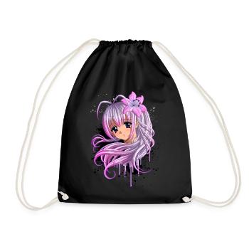 Cute Anime Girl - Drawstring Bag - black - Front