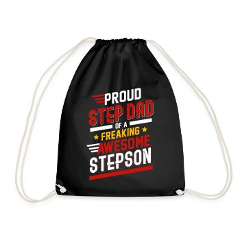 Proud Step Dad Of A Freaking Awesome Stepson - Drawstring Bag - black - Front
