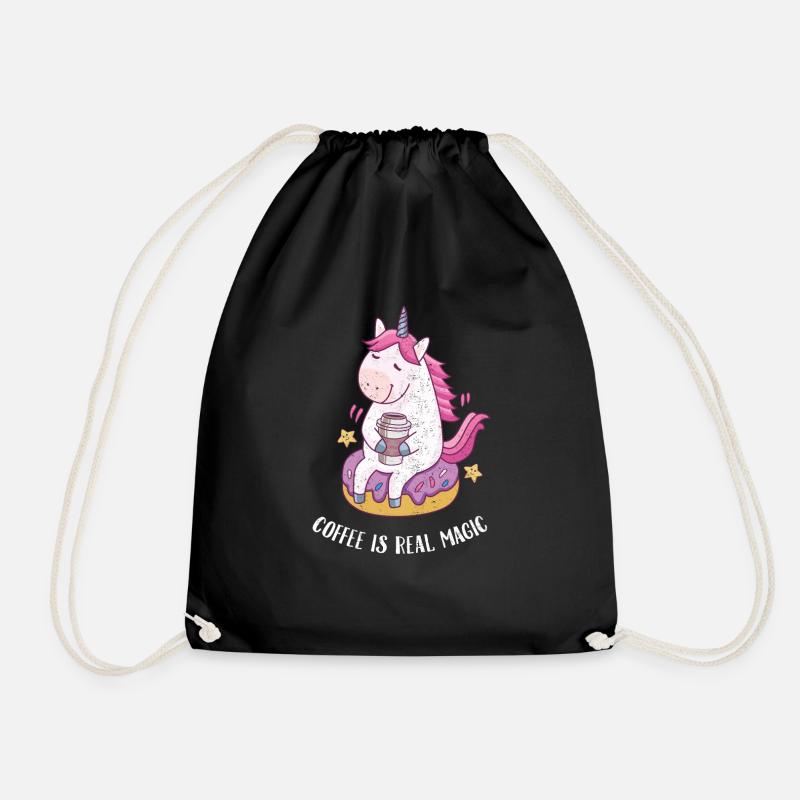 Coffee Is Real Magic - Kaffee Einhorn Geschenk - Turnbeutel - Schwarz