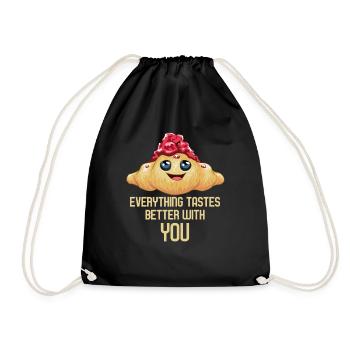 Croissant jam love gift idea breakfast - Drawstring Bag - black - Front