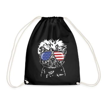 BICHON FRISE America Flag USA Dogs Dog Wilsigns - Drawstring Bag - black - Front