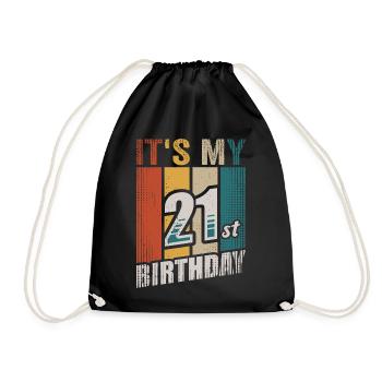 It's My 21st Birthday Gift Vintage 21 Years Bday - Drawstring Bag - black - Front