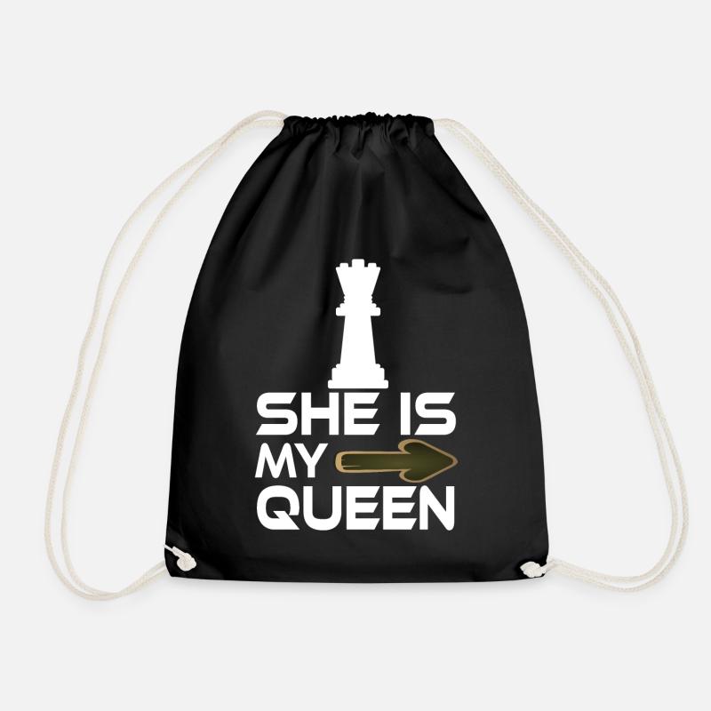 she is my queen text chess lover - Drawstring Bag - black