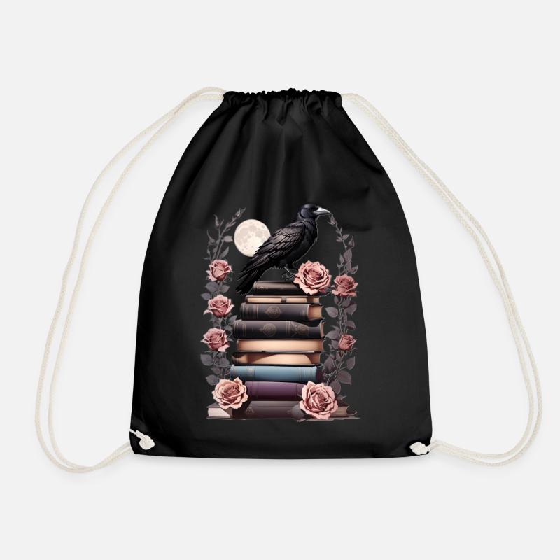 Bücherstapel mit Rabe - Turnbeutel - Schwarz