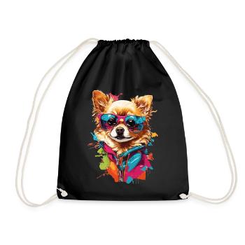 Cute Chihuahua with Sunglasses: Cute Elegan - Drawstring Bag - black - Front