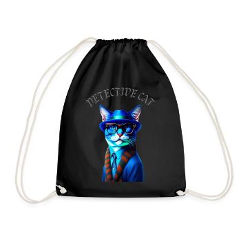 DETECTIVE CAT Blau Katze mit Hut und Brille - Turnbeutel - Schwarz - Vorne