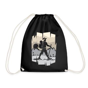 Hiker Mountains Hiking Nature Mountain Tour Icon - Drawstring Bag - black - Front