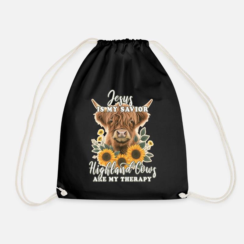 Highland Cattle Christian Verse - Drawstring Bag - black