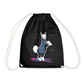 Alpaca in 80s Disco Retro Style Funky Alpaca - Drawstring Bag - black - Front