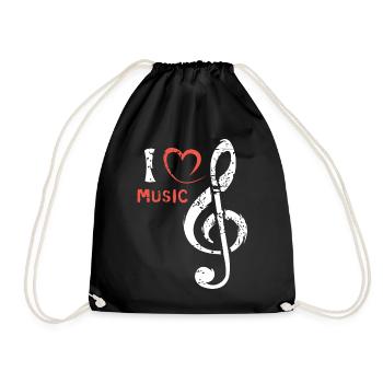 Notenschlüssel Herz Music - Musiker und Bands - Turnbeutel - Schwarz - Vorne