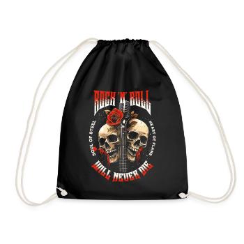 Rock N Roll Skull Electric Guitar Rose Music Rocker - Drawstring Bag - black - Front