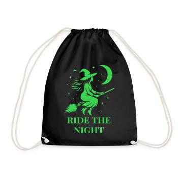 Halloween Hexe reitet durch die Nacht mit Mond - Turnbeutel - Schwarz - Vorne