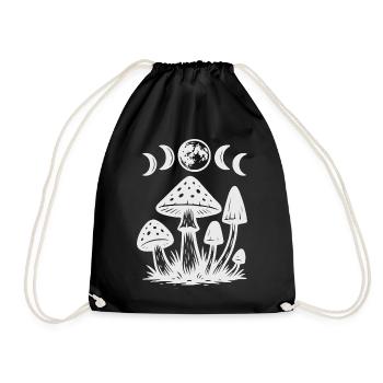 Mushroom Night Myth Design, Moon Phases, Gothic - Drawstring Bag - black - Front
