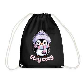Penguin Stay Cozy - Cute Winter Motif - Drawstring Bag - black - Front