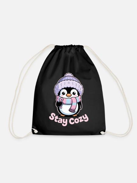 Pinguin Stay Cozy - Niedliches Winter Motiv - Turnbeutel - Schwarz