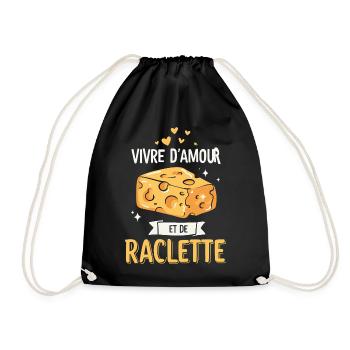 Live On Love And Raclette Funny Gift - Drawstring Bag - black - Front