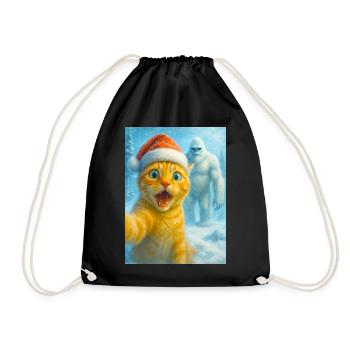  cat, Santa hat, Yeti, Christmas, snow, meme,selfi - Turnbeutel - Schwarz - Vorne