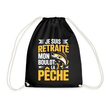 I'm retired, my job, fishing, humor - Drawstring Bag - black - Front