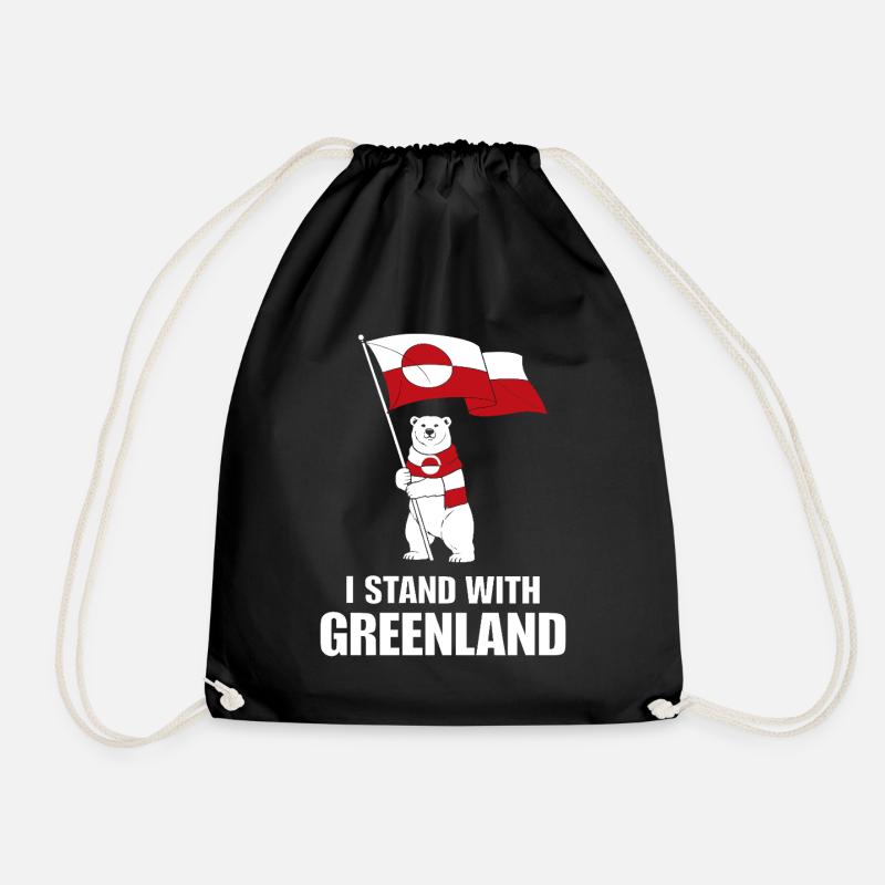 Greenland Support: Bear and Flag - Drawstring Bag - black