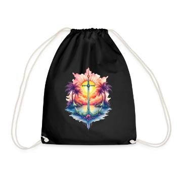Tropical anchor at sunrise - Drawstring Bag - black - Front