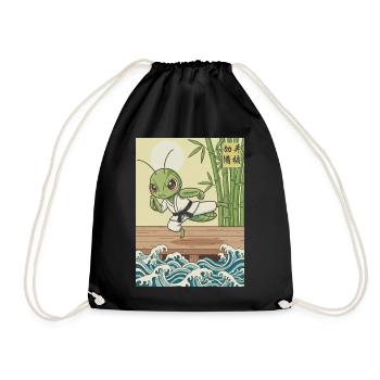 Kawaii Martial Arts Praying Mantis - Drawstring Bag - black - Front