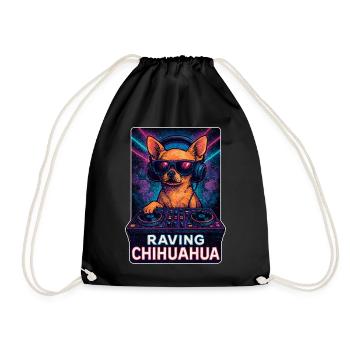 Raving Chihuahua – DJ Hund im Retro Rave Club - Turnbeutel - Schwarz - Vorne