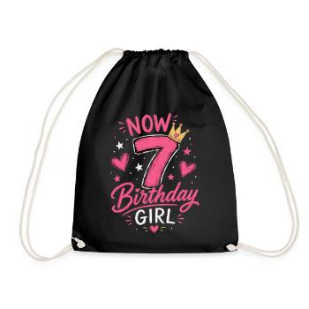 Jetzt bin ich 7 Birthday Girl Pink Crown Chalk - Drawstring Bag - black - Front
