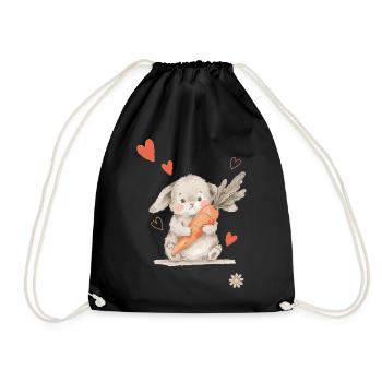 Bunny Carrot Hearts Cute Forest Creatures - Drawstring Bag - black - Front