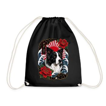 Border Collie im japanischen Irezumi Stil - Turnbeutel - Schwarz - Vorne