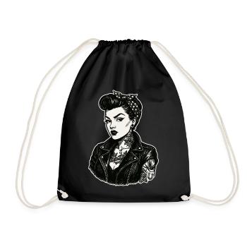 Rebellisches 50s Pin-Up Girl Lederjacke - Turnbeutel - Schwarz - Vorne