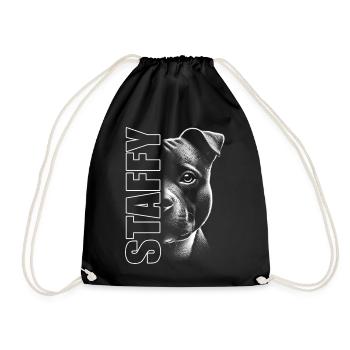 Staffordshire Bullterrier mit Staffy Schriftzug - Turnbeutel - Schwarz - Vorne