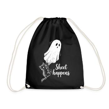 Sheet Happens Katze Geist Lustig Halloween Geschen - Turnbeutel - Schwarz - Vorne