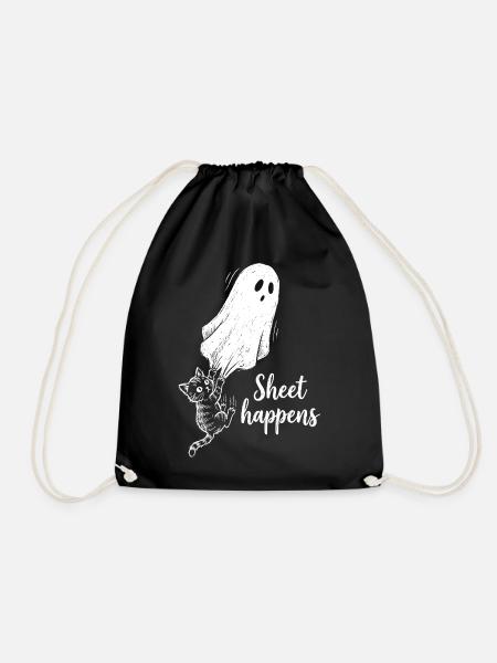 Sheet Happens Katze Geist Lustig Halloween Geschen - Turnbeutel - Schwarz