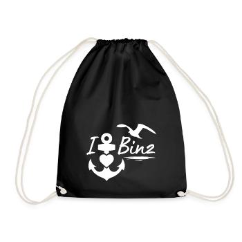 Binz-Ich liebe Binz mit Anker Herz & Möwe-Ostsee - Turnbeutel - Schwarz - Vorne