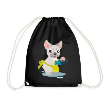 Cute Bulldog Cake Puppy Puppy Pug Gift - Drawstring Bag - black - Front