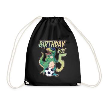 5. Geburtstag Junge Dinosaurier Fußball 5 Jahre - Turnbeutel - Schwarz - Vorne