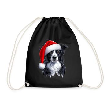 Border Collie Santa Clause - Drawstring Bag - black - Front