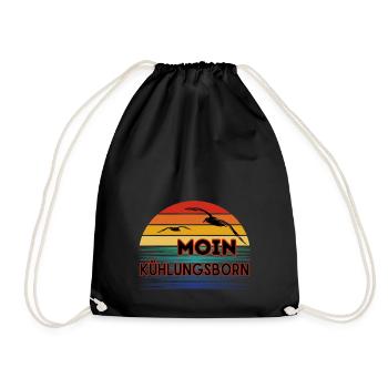 Moin Kühlungsborn with seagull in retro style - Drawstring Bag - black - Front