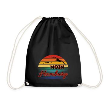 Moin Hamburg with seagull in retro style - Drawstring Bag - black - Front