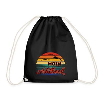 Moin Ahlbeck mit Möwe im Retro Style-Ahlbeck - Turnbeutel - Schwarz - Vorne