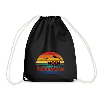 Moin Scharbeutz with seagull in retro style Scharbeutz - Drawstring Bag - black - Front