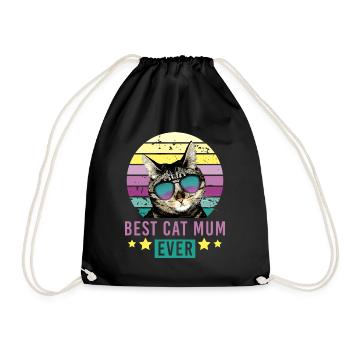 Best cat mum ever cat mom sunglasses lady - Drawstring Bag - black - Front