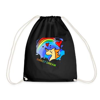 Sweet Dream Cartoon Unicorn - Drawstring Bag - black - Front