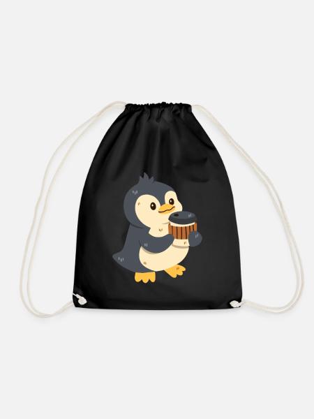 Pinguin mit Kaffee - Turnbeutel - Schwarz
